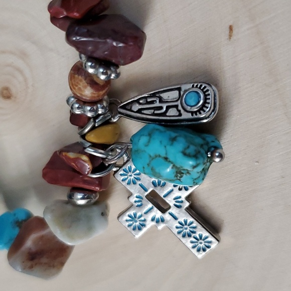 Turquoise Amber Gemstone Cross Bracelet - Picture 3 of 4